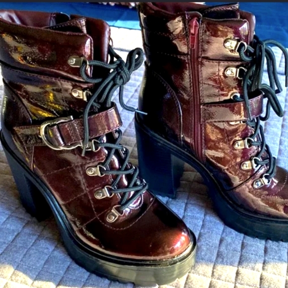 "Deep copper" GBG round toe, mid calf, Lace-up platform combat boots (W-10M) - Picture 2 of 10